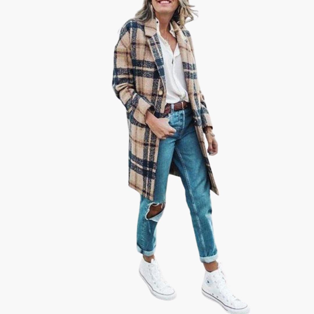 Dames Lang Mantel met Knopsluiting