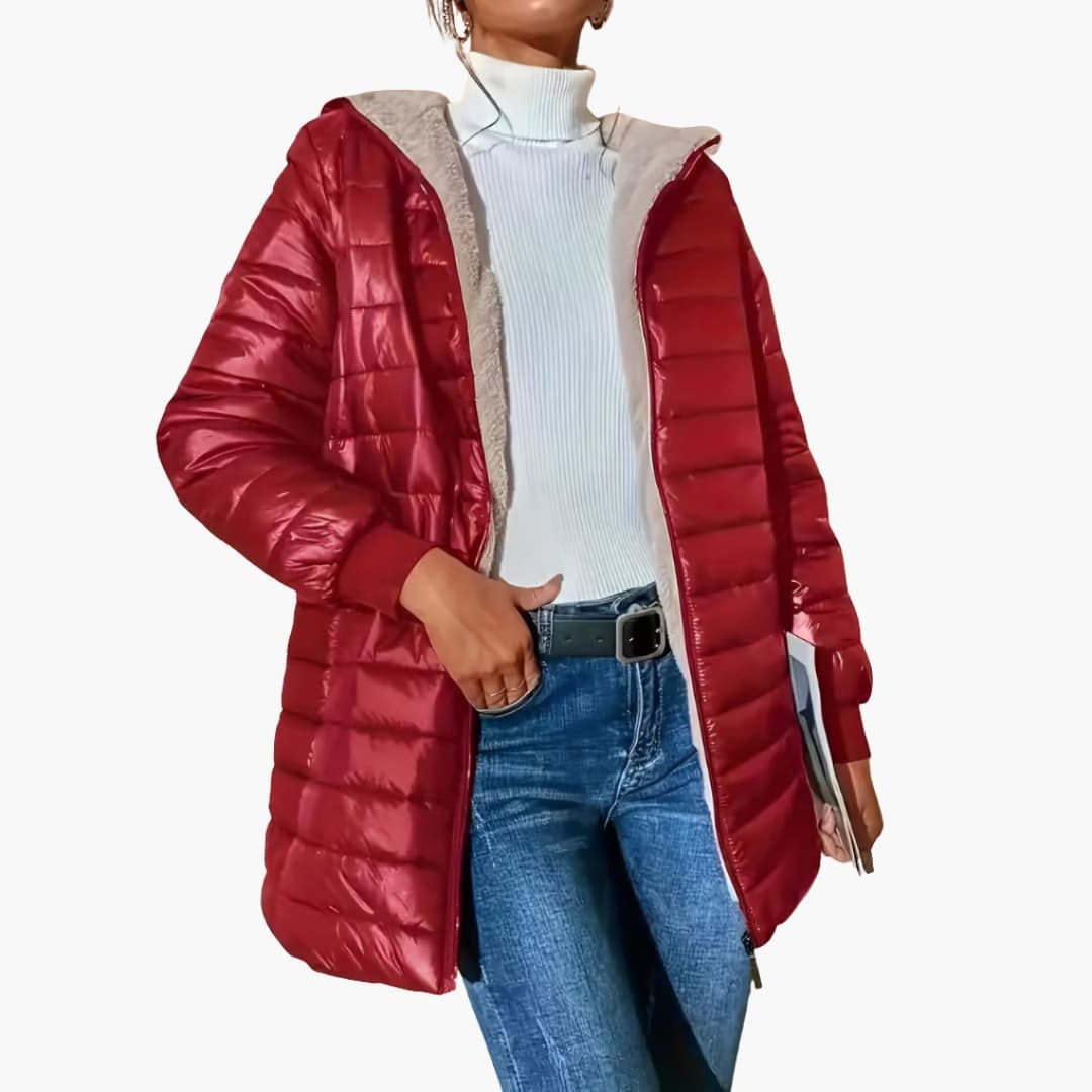 Damesjas met rits en capuchon