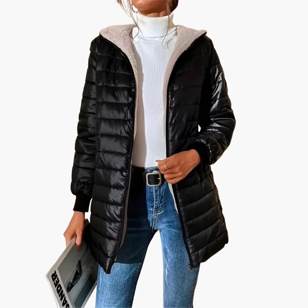 Damesjas met rits en capuchon