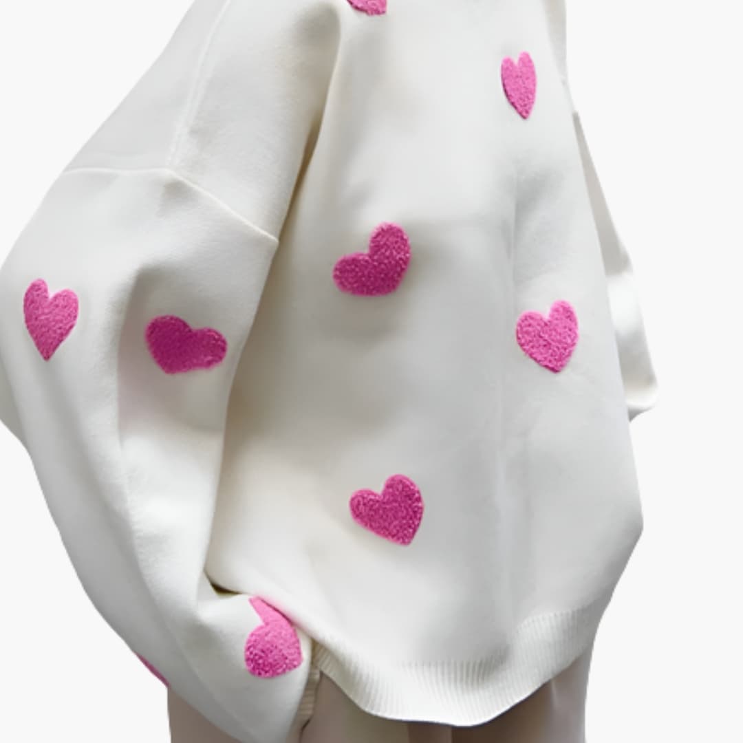 Dames Oversize Trui met Ronde Hals en Hartpatroon