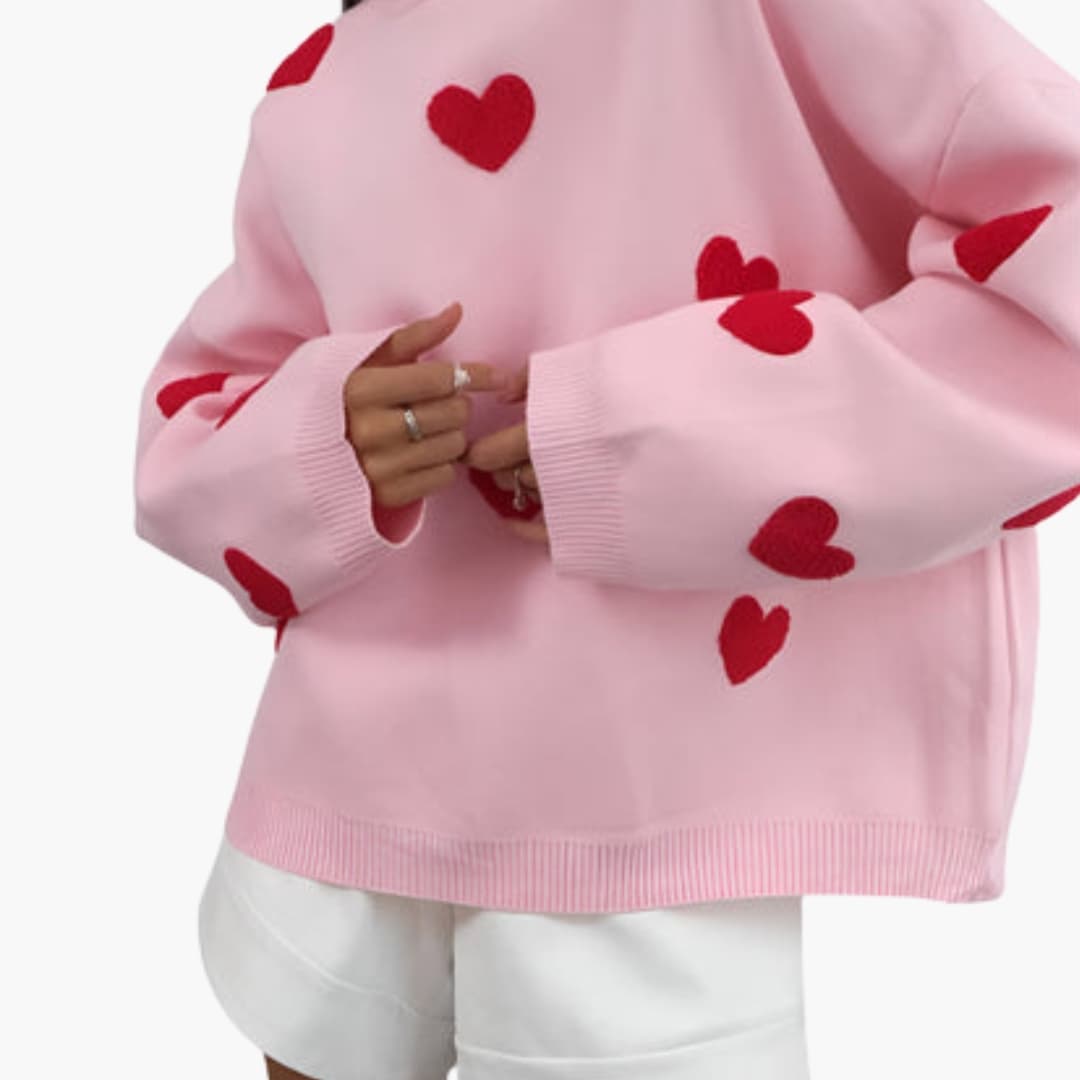 Dames Oversize Trui met Ronde Hals en Hartpatroon