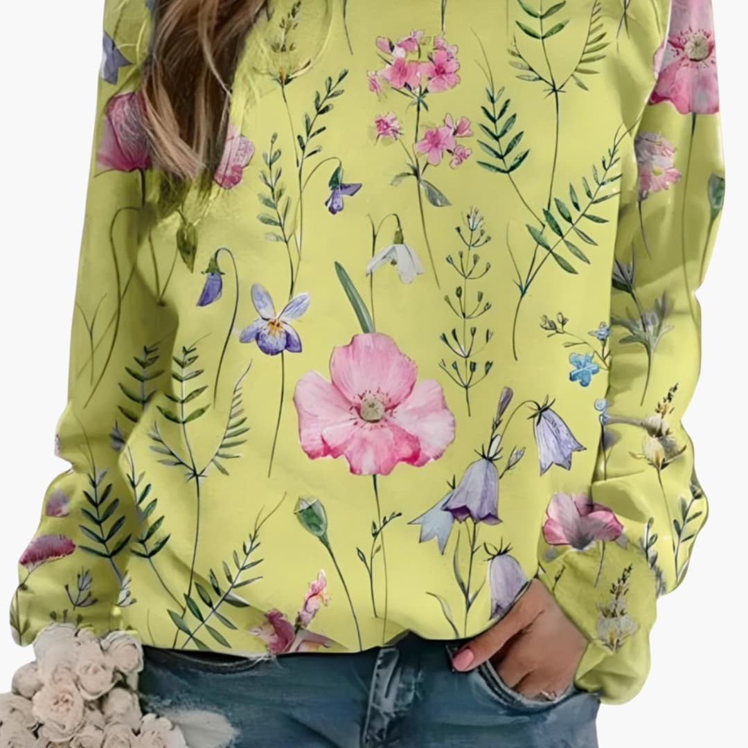 Dames Trui met Ronde Hals en Bloemenprint