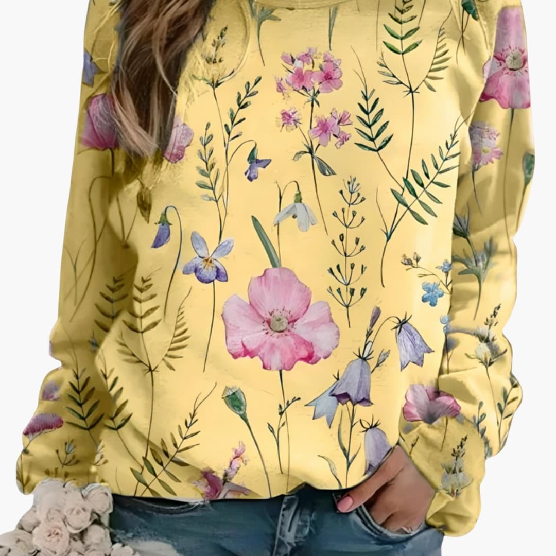 Dames Trui met Ronde Hals en Bloemenprint