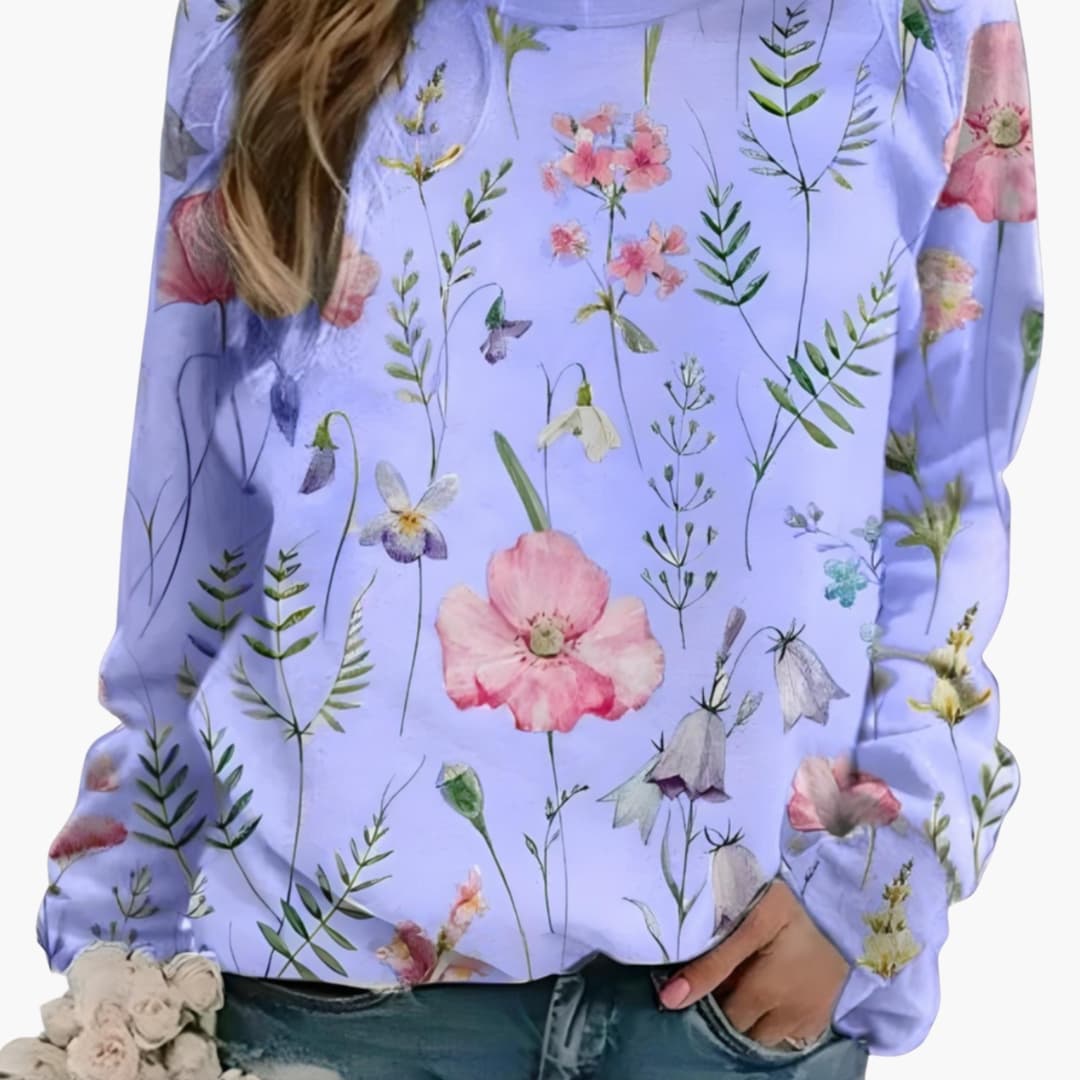 Dames Trui met Ronde Hals en Bloemenprint