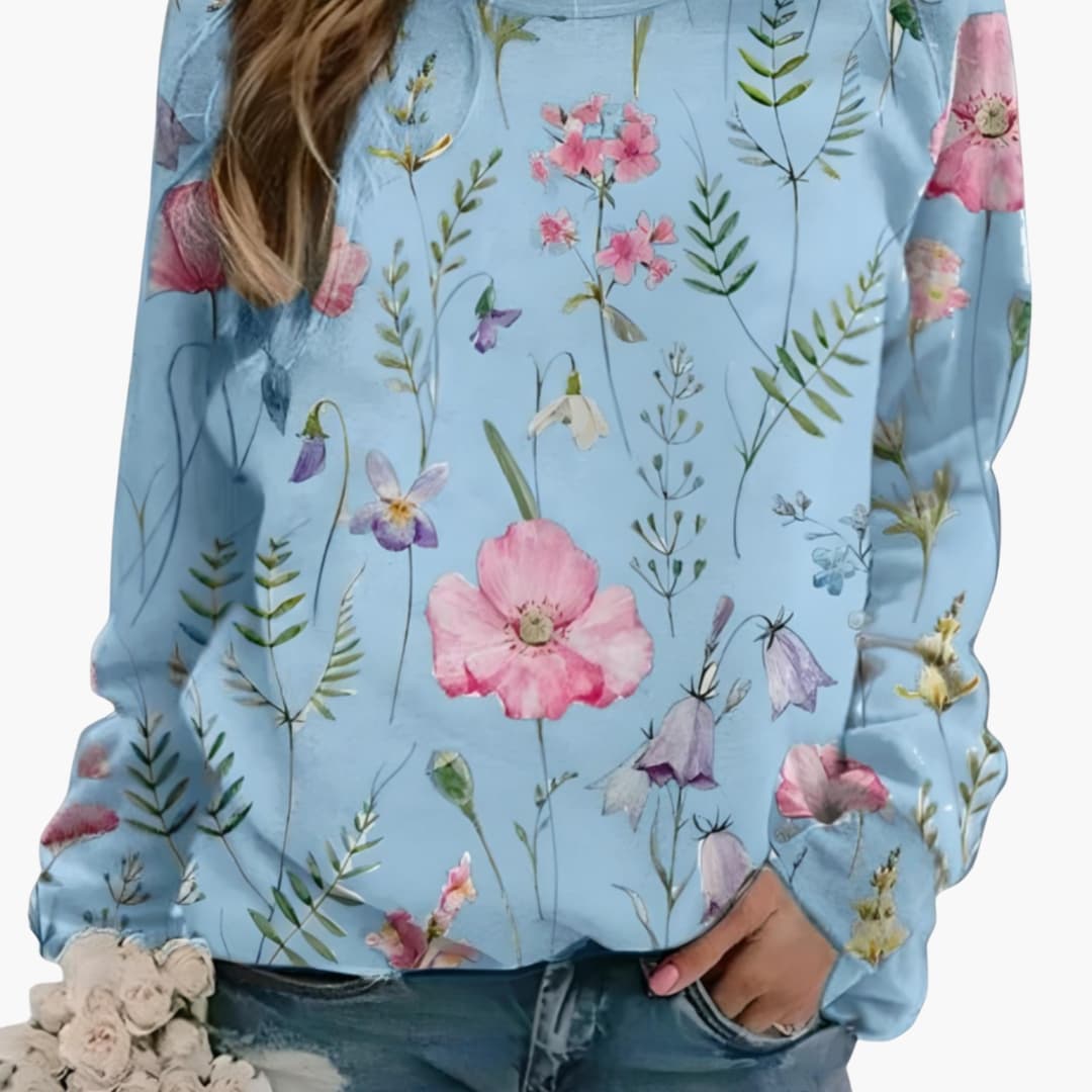 Dames Trui met Ronde Hals en Bloemenprint