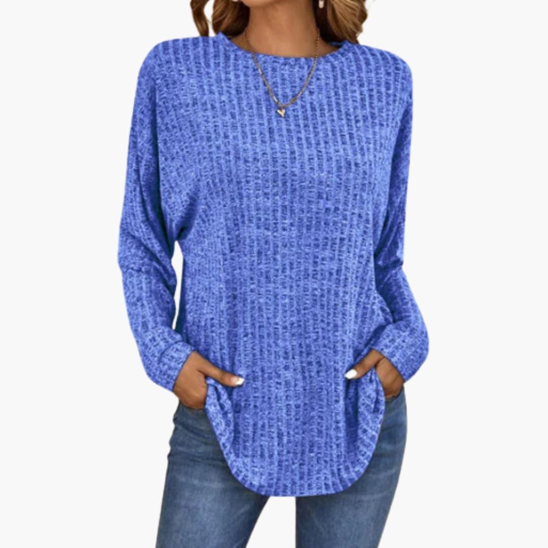 Dames Trui met Ronde Hals en Geribde Zoom