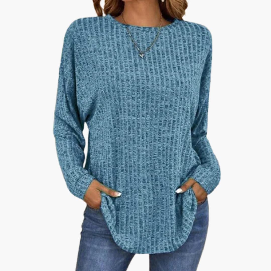 Dames Trui met Ronde Hals en Geribde Zoom