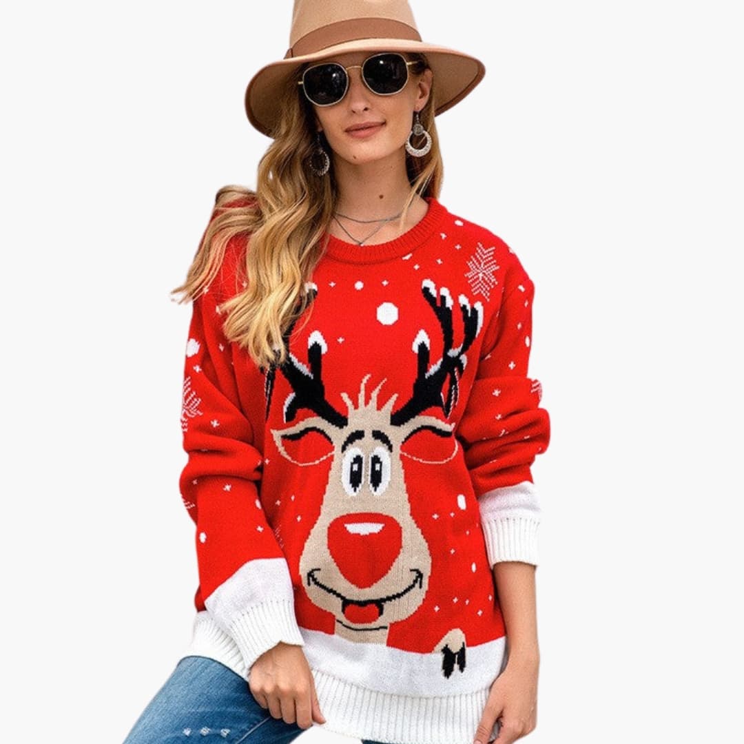 Dames Kerst Rundhalstrui met Rendiermotief