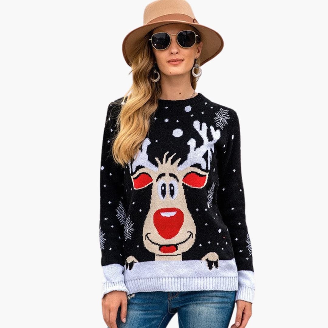 Dames Kerst Rundhalstrui met Rendiermotief