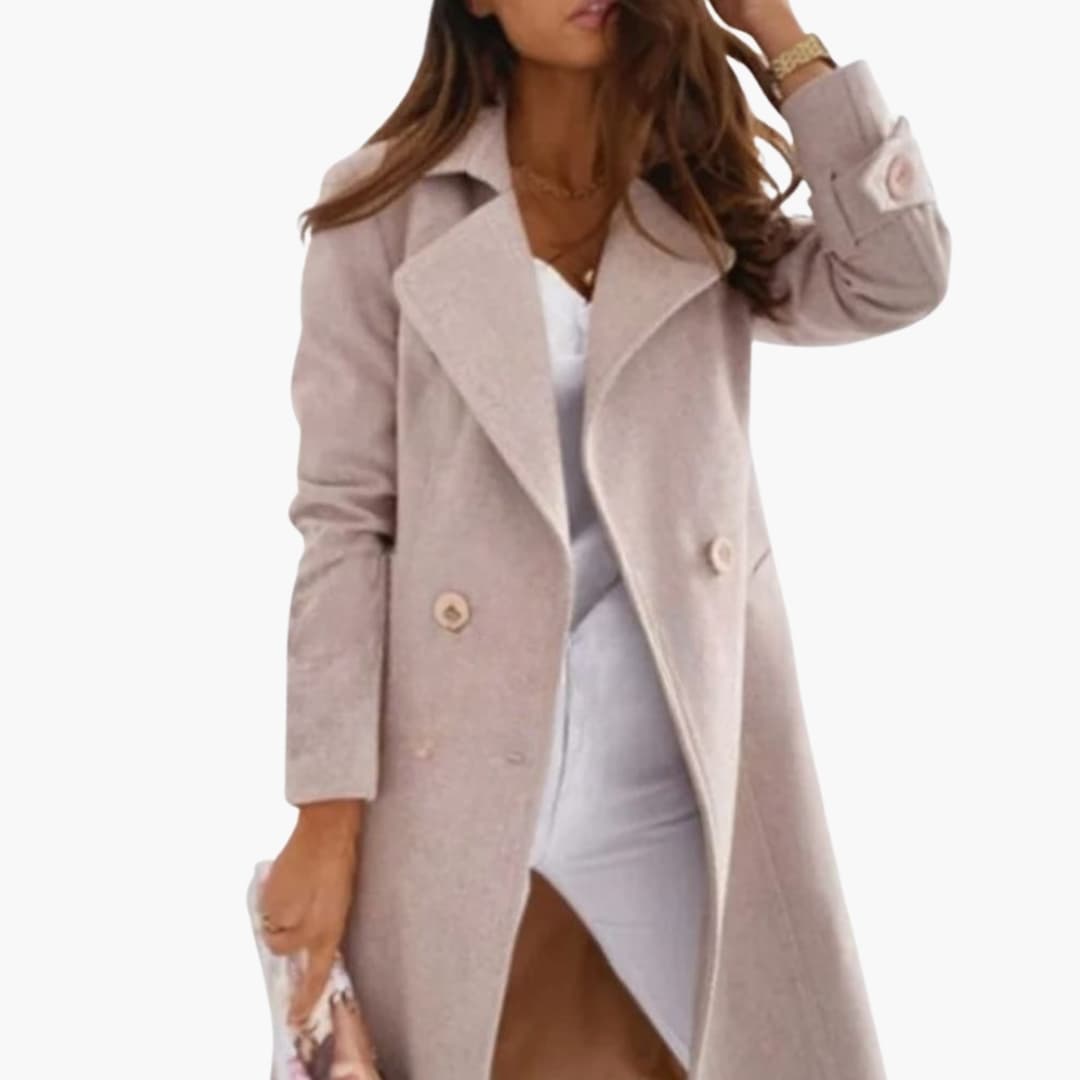 Dames Langmantel met Omlegekraag en Rechte Mouwen
