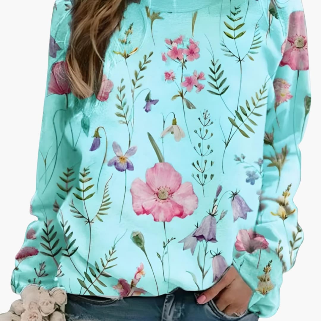 Dames Trui met Ronde Hals en Bloemenprint