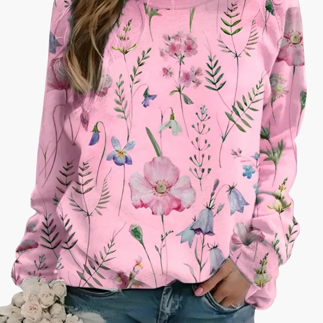 Dames Trui met Ronde Hals en Bloemenprint