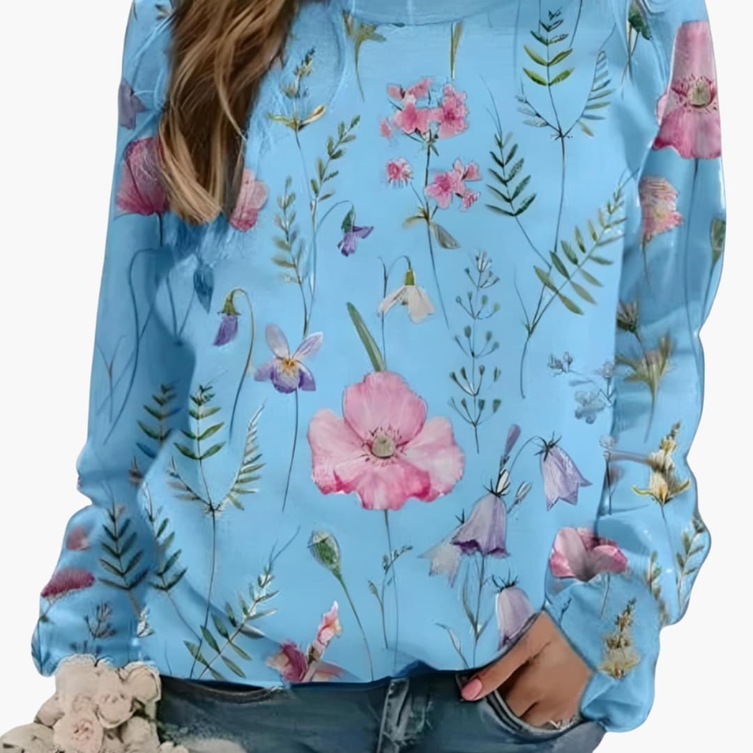 Dames Trui met Ronde Hals en Bloemenprint