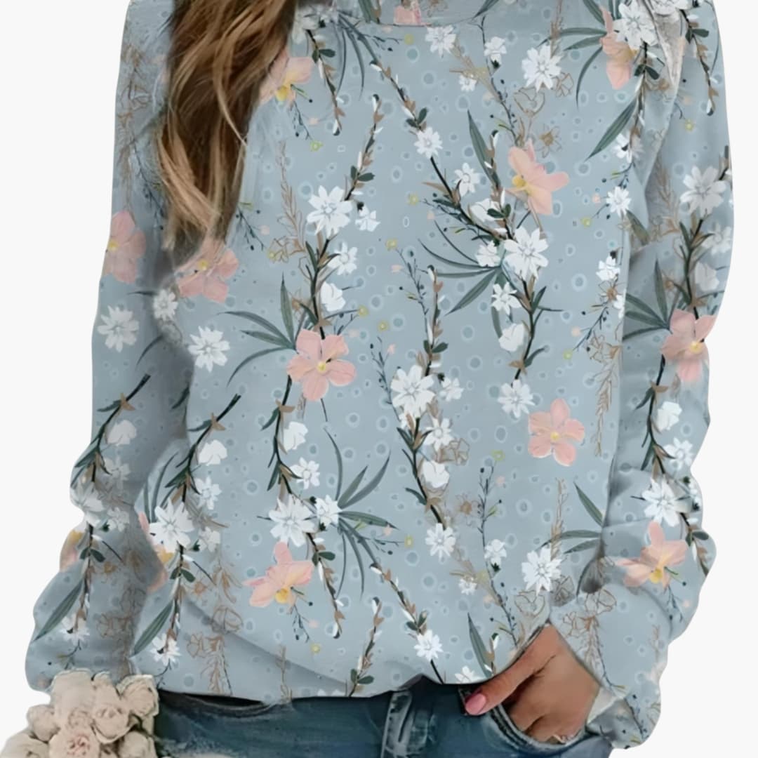 Dames Trui met Ronde Hals en Bloemenprint