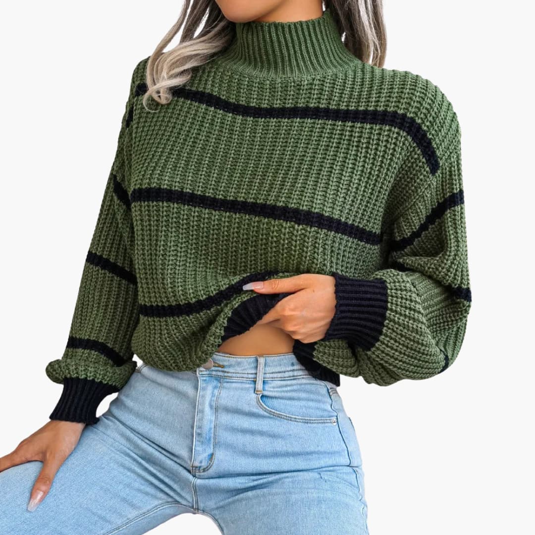 Dames Trui met Strepen en Hoge Kraag