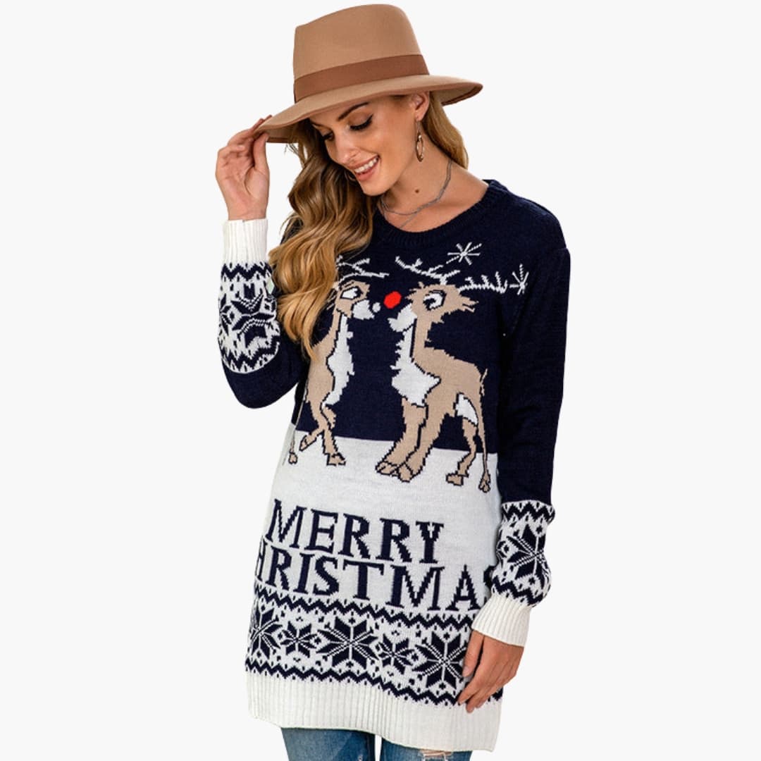 Dames Kersttrui met Ronde Hals en Vlechtpatroon