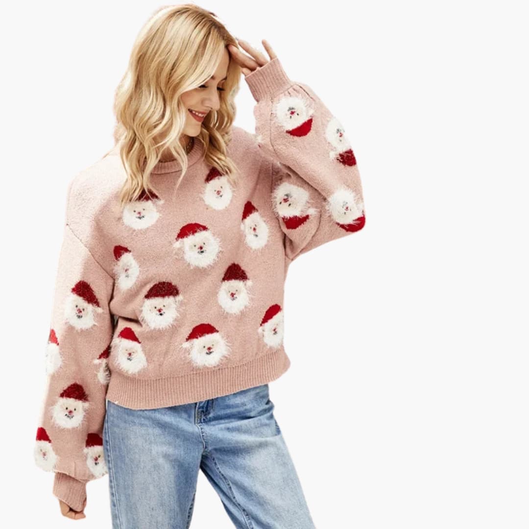 Damespullover met ronde hals en feestelijk patroon